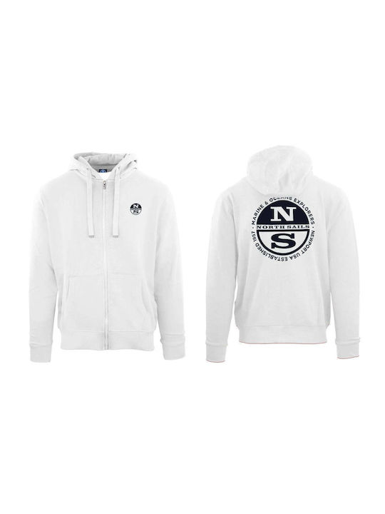 North Sails Men's Sweatshirt Jacket with Hood and Pockets White