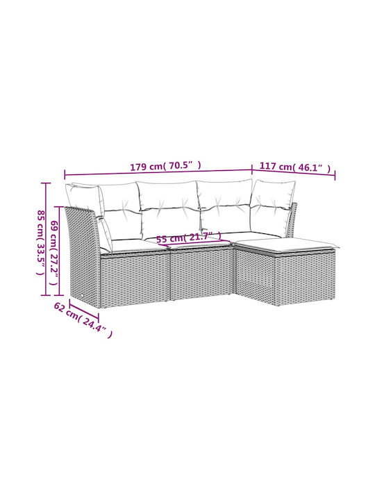 Corner Outdoor Sofa Rattan with Cushions 55x55x69cm