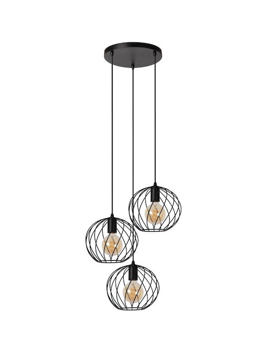 Lucide Lightning Pendant Light Three-Light for Socket E27 Black