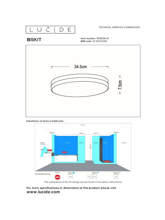 Lucide Lightning Φωτιστικό Plastic Ceiling Light with Integrated LED White