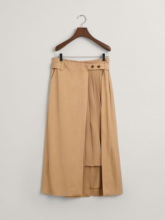 Gant Pleated High Waist Midi Skirt in Brown color