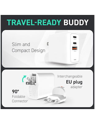 Creative Charger Without Cable with USB-A Port and 2 USB-C Ports 67W White (51MZ0515AA000)