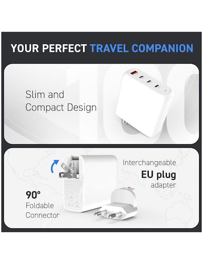 Creative Charger Without Cable GaN with USB-A Port and 3 USB-C Ports 100W Power Delivery / Quick Charge 4+ Whites (51MZ0520AA000)