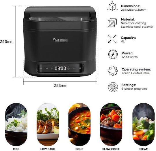 Turbotronic Aragaz multifuncțional 1200W cu Capacitate 4lt Negru