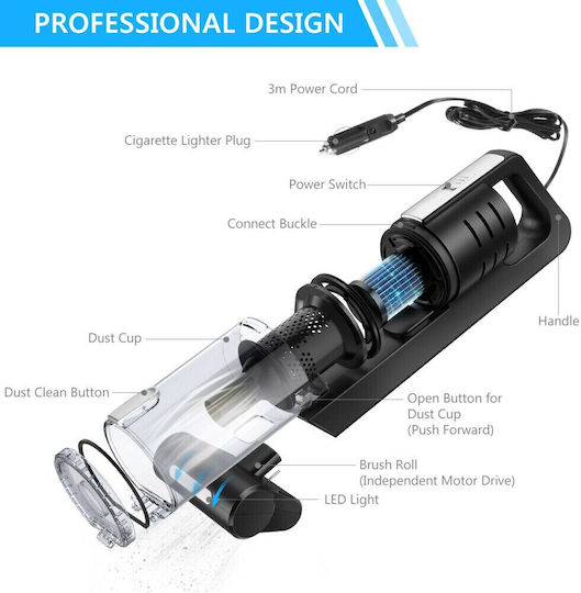 Aspirator de mână pentru mașină Aspirare uscată cu Putere 100W & Cablu de brichetă auto 12V