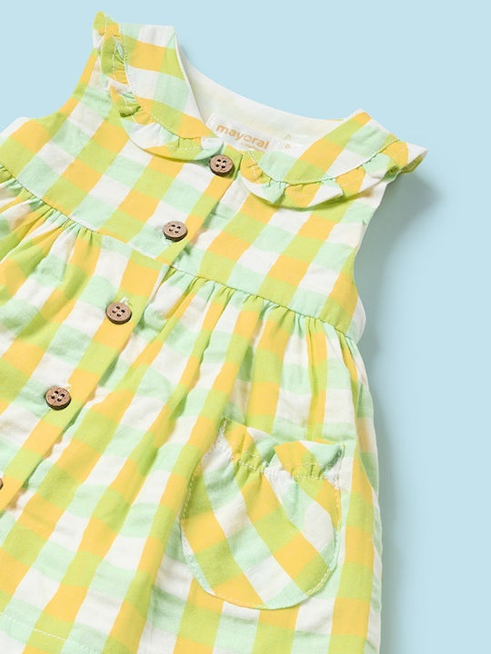 Children's Dress Sleeveless Checked Set with Panty Yellow