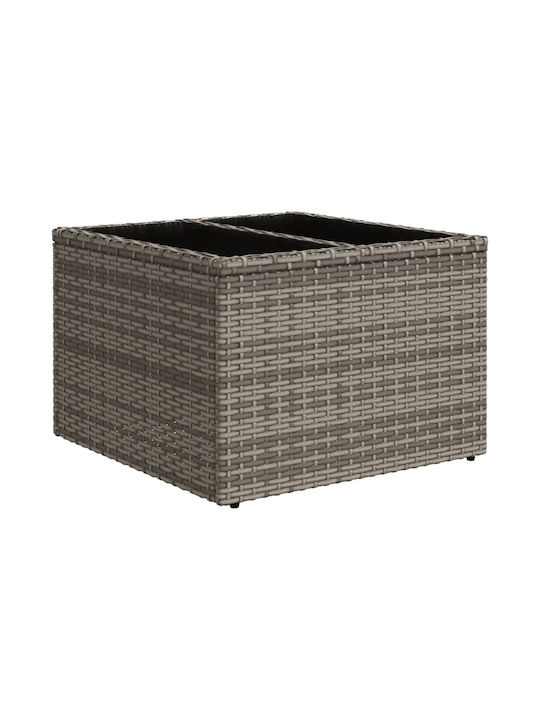 Sitting Room Outdoor Free Standing Table with Glass Surface and Rattan Frame Natural 55x55x37cm