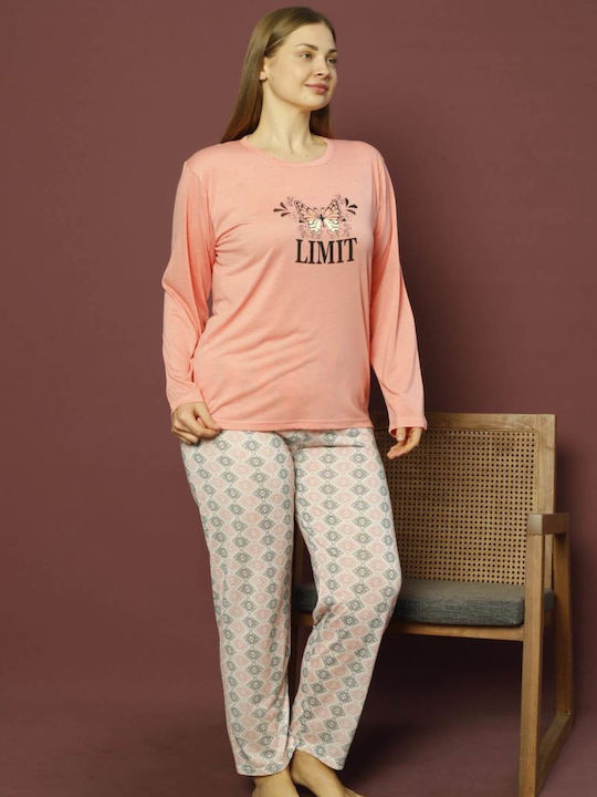 Lindros Winter Damen Pyjama-Set Baumwolle Coral