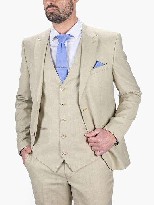 Massimo Veneziani Men's Summer Suit with Vest Beige (Beige)