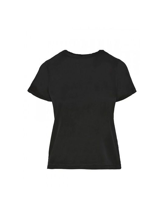 Lynne Women's Summer Blouse Satin Short Sleeve Black