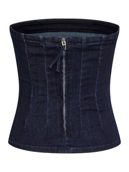 My Essential Wardrobe Women's Summer Blouse Cotton Strapless Dark Blue