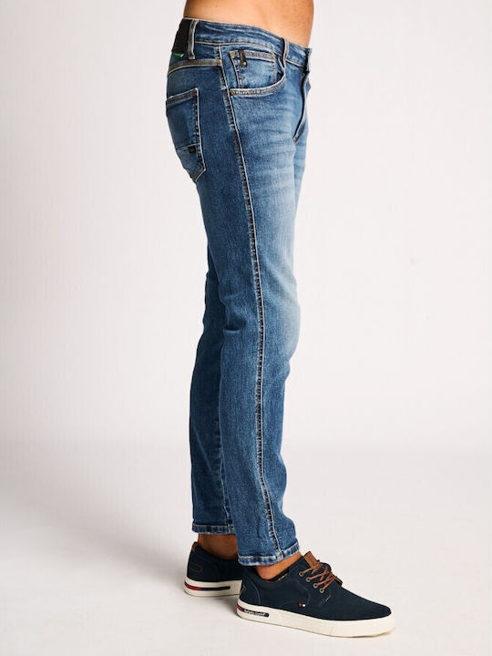 Sapphire Ανδρικό Παντελόνι Τζιν Ελαστικό με Slim Tapered Εφαρμογή Μπλε