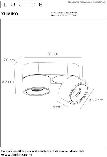 Lucide Lightning Yumiko Single LED Warm White Spot in White Color