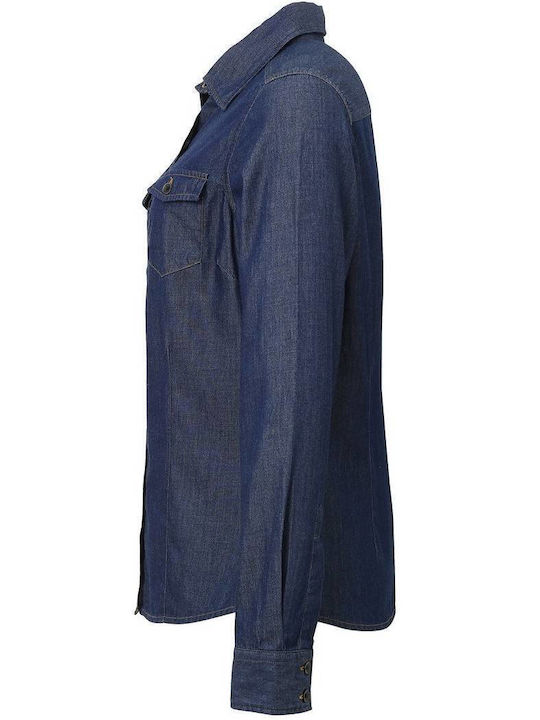 Premier Langärmelig Damen Denim Hemd Marineblau