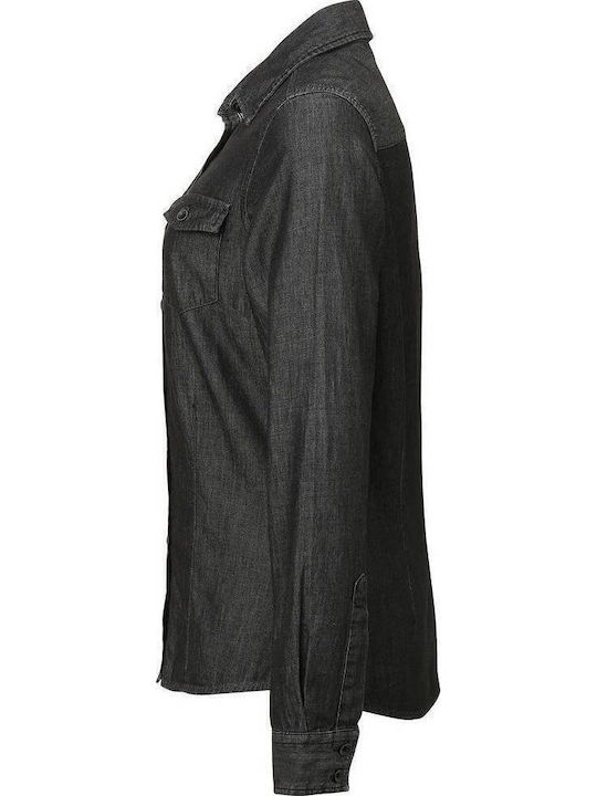 Langärmelig Damen Denim Hemd Schwarz