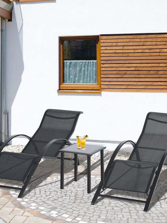 Deckchair Metallic Black with Table 169x59x66cm.