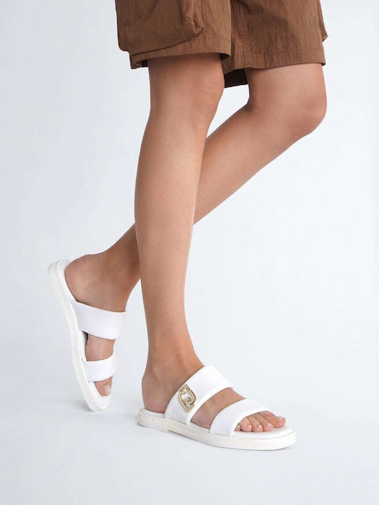 Liu Jo Leder Damen Flache Sandalen in Weiß Farbe