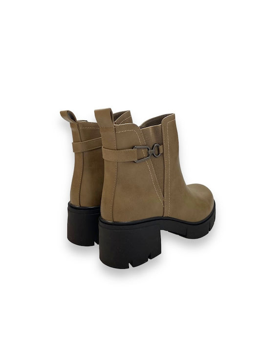 Famous Shoes Women's Chelsea Boots with Medium Heel Khaki