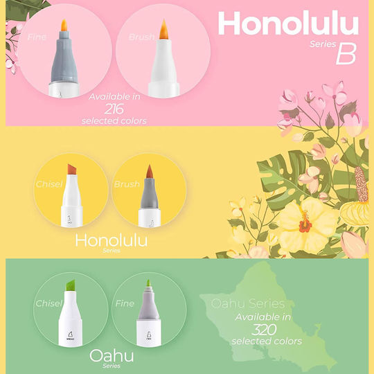 Ohuhu Honolulu B Маркери за рисуване с двоен връх Комплект 48 цвята