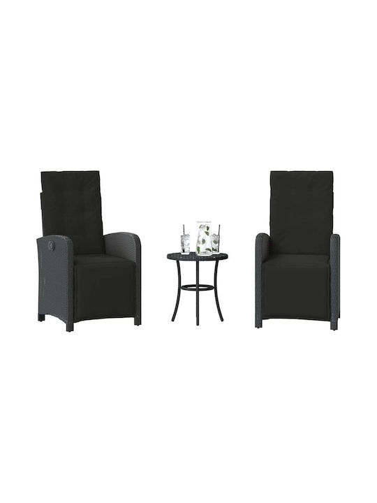 Bistro Living Room Set for Small Outdoor Spaces 3 Pieces Black with Pillows