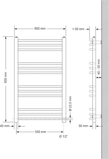 LuxeBath Electric Towel Rail 600W 80x60cm White