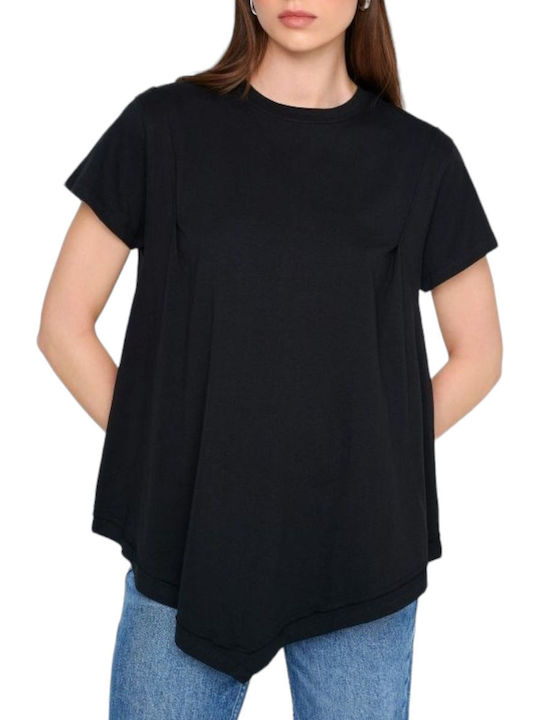 Ale - The Non Usual Casual Women's Summer Blouse Cotton Short Sleeve Black