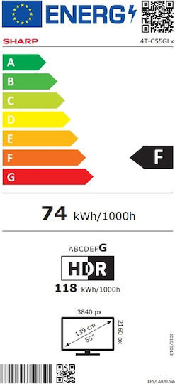 Sharp Smart Τηλεόραση 55" 4K UHD LED 55GL4260E HDR (2023) 4T-C55GL4260EB
