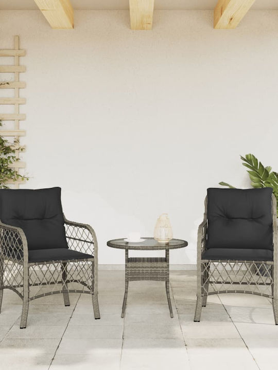 Scaun de exterior Rattan Gri cu pernă 2buc 48x51x86cm