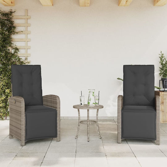 Outdoor-Stuhl Rattan Grey mit Kissen 2Stück 57x61x93εκ.