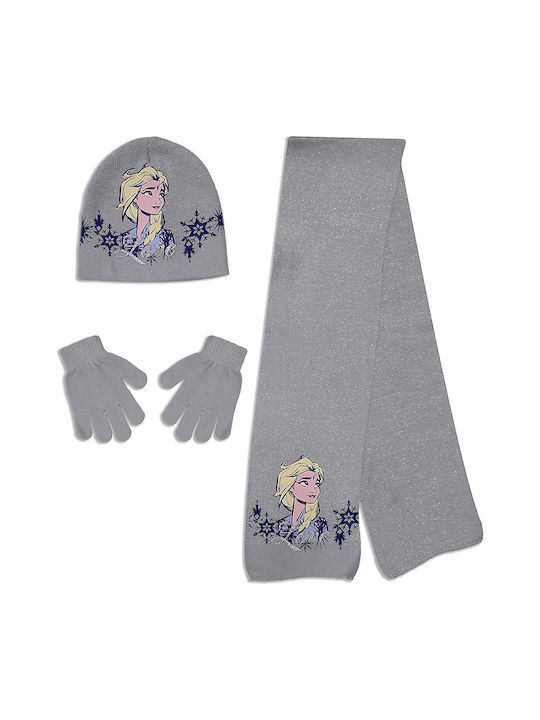 Frozen District Kids Beanie Set with Scarf Knitted Gray