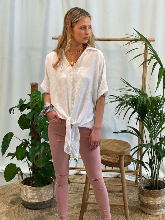 Achilleas Accessories Ψηλόμεσο Γυναικείο Jean Παντελόνι με Σκισίματα Ροζ
