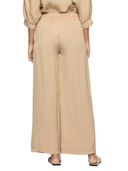 kocca Damen Leinen Hose mit Gummizug Beige