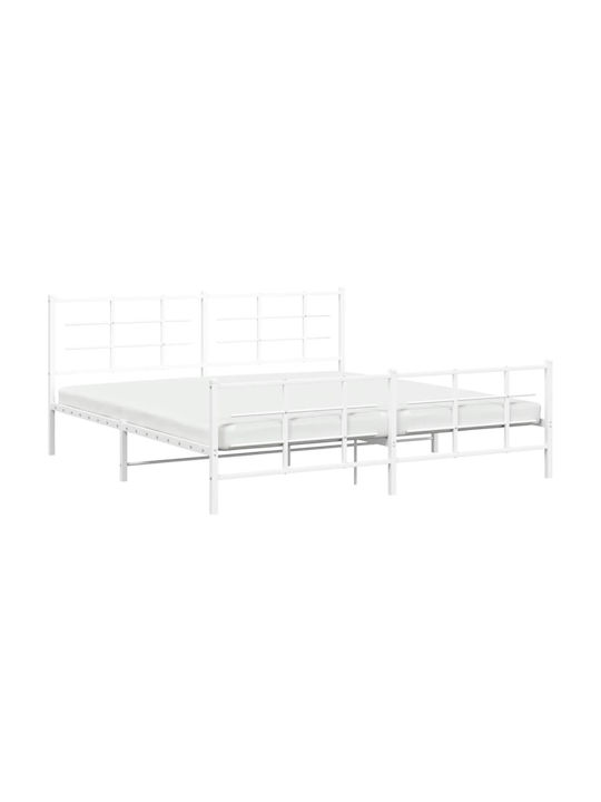 King Size Metal Bed White with Slats for Mattress 193x203cm