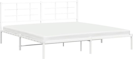 King Size Metal Bed White with Slats for Mattress 193x203cm