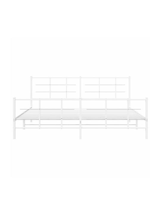 King Size Metal Bed White with Slats for Mattress 193x203cm
