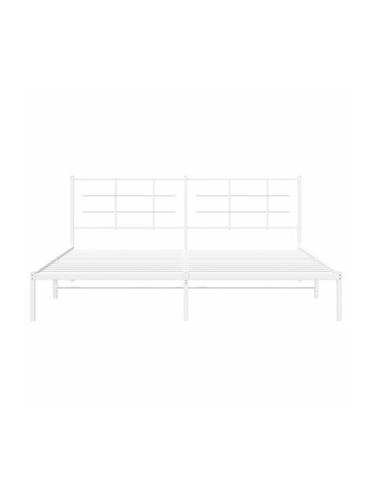 King Size Metal Bed White with Slats for Mattress 193x203cm