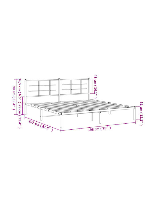 King Size Metal Bed White with Slats for Mattress 193x203cm