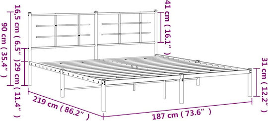 Pat King Size Metalic Alb Cu Plăci Pentru Saltea 183x213cm