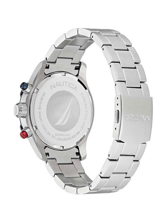 Nautica Ceas Bărbați 46mm Cronograf Cu Baterie Cu Brățară Argintie Din Oțel Inoxidabil