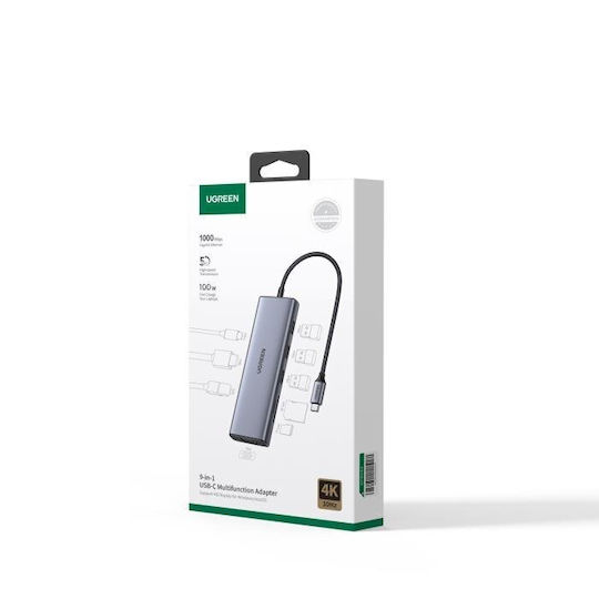 Ugreen CM498 USB-C Docking Station mit HDMI 4K PD Ethernet und Verbindung 2 Monitore Blau