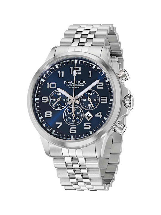 Nautica Watch Chronograph Battery with Blue / Blue / Silver / Silver Metal Bracelet