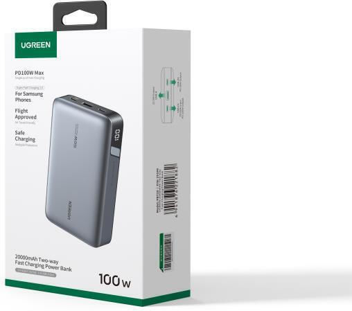 Ugreen PB720 Power Bank 20000mAh 100W με Θύρα USB-A και 2 Θύρες USB-C Power Delivery / Quick Charge 2.0 / Quick Charge 3.0 Γκρι