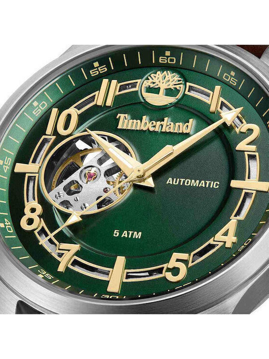 Timberland Men's Watch 45mm Automatic with Brown Leather Strap