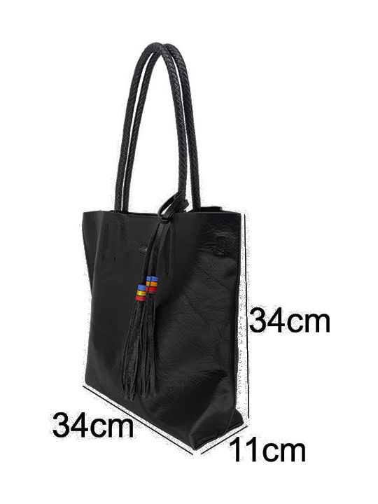Set Leather Women's Bag Shopper Shoulder Black