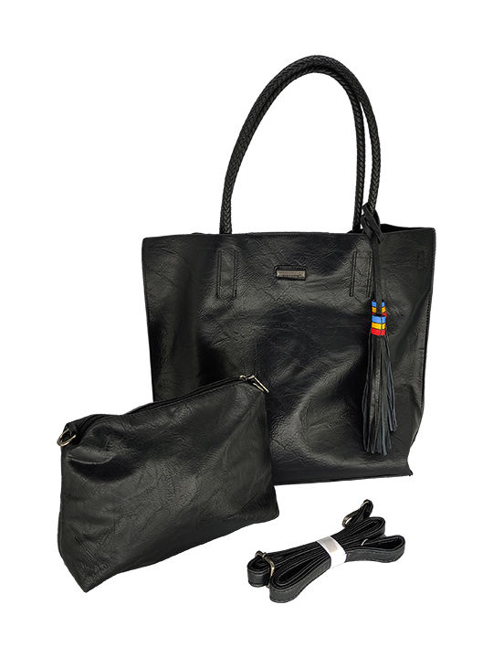 Set Leather Women's Bag Shopper Shoulder Black