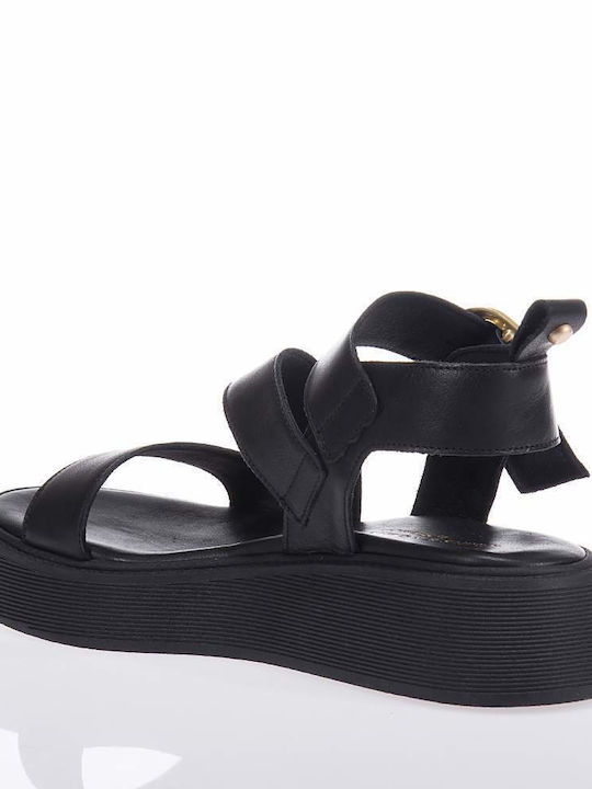 Komis & Komis Leather Women's Flat Sandals Flatforms in Black Color