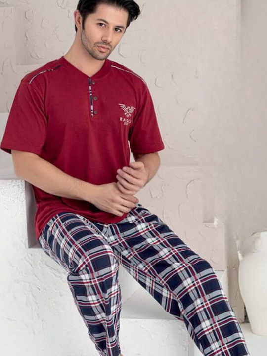 Lindros Men's Summer Cotton Pajamas Set Bordeaux