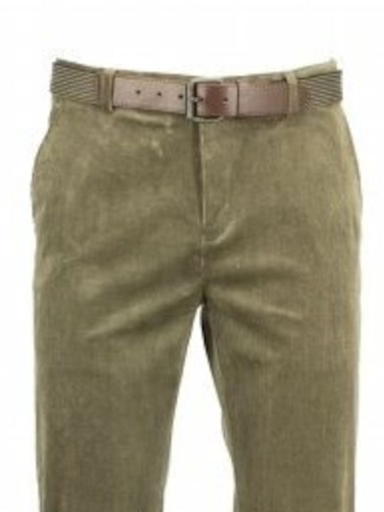 New York Tailors Men's Trousers in Straight Line Oil Green