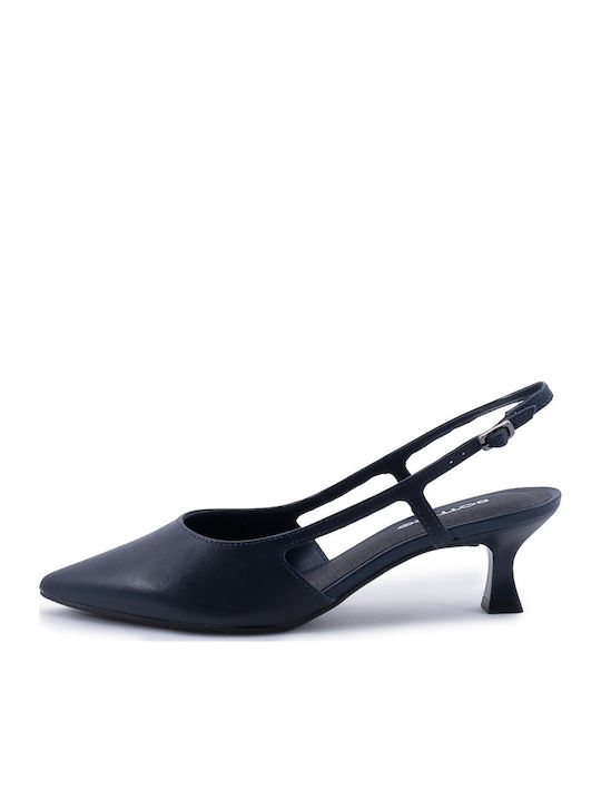 Leder Pumps mit Riemchen & mittelhoher Absatz Blau