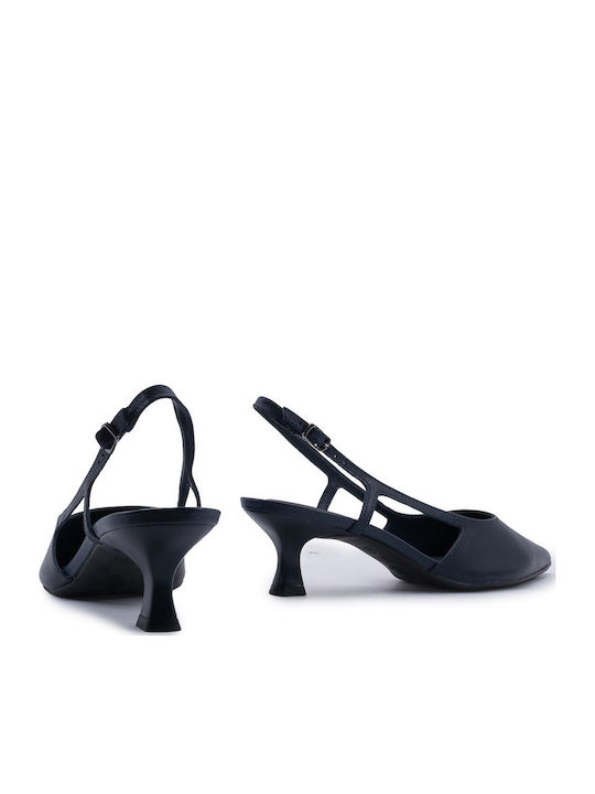 Leder Pumps mit Riemchen & mittelhoher Absatz Blau